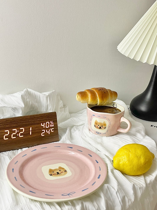 Cat Mug/ Cup with the Plate