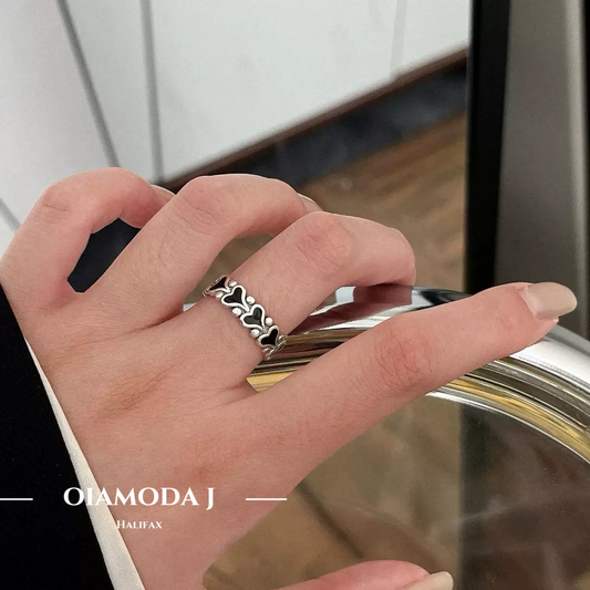 Encircling Hearts Enamel Ring in Sterling Silver