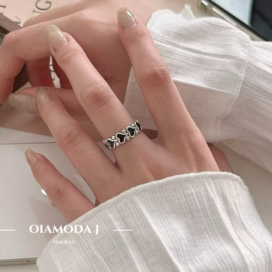 Encircling Hearts Enamel Ring in Sterling Silver