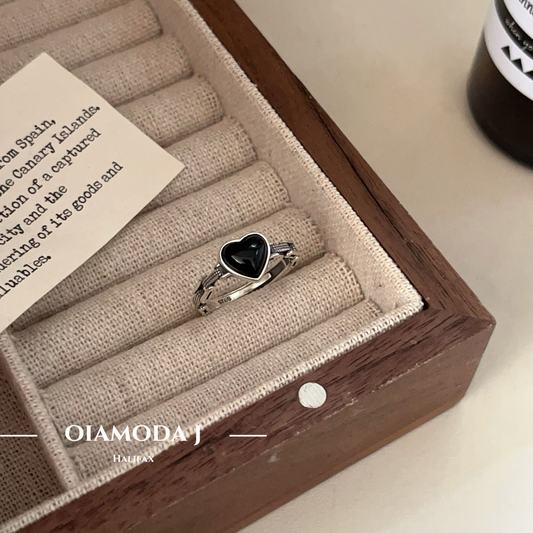 Linked Chain Ring with Enamel Heart