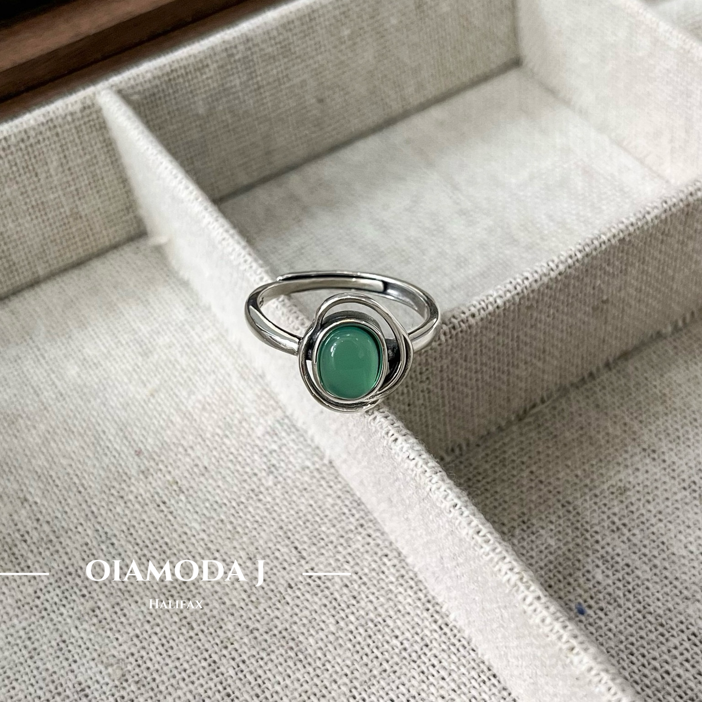 Modern Lines Sterling Silver Ring with Onyx and Emerald Stones