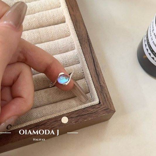 Blue Moonstone Oval Ring in Sterling Silver