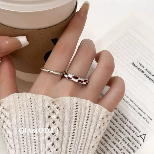 Red & White Chess Pattern Enamel Sterling Ring