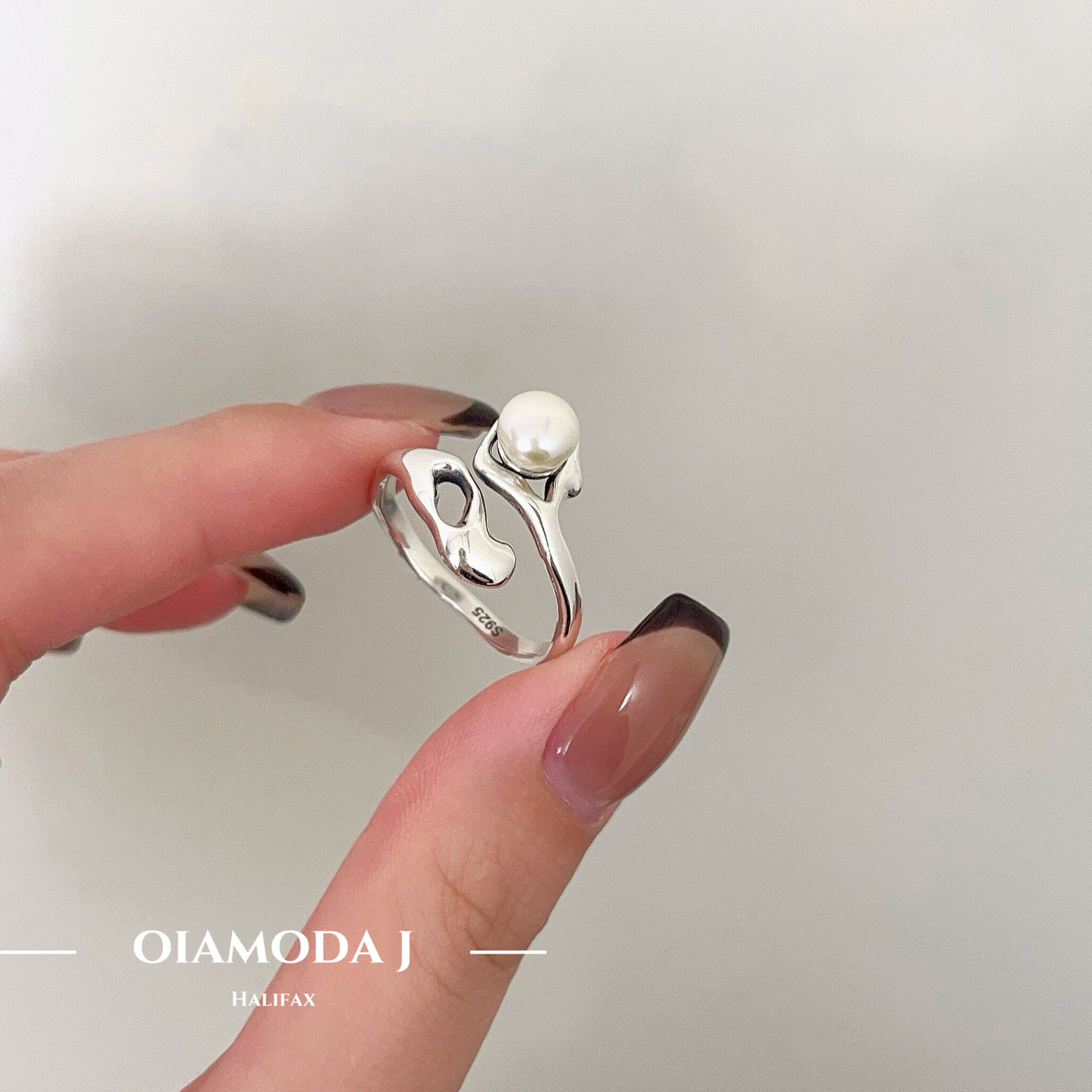 Modern Open Band Pearl Ring