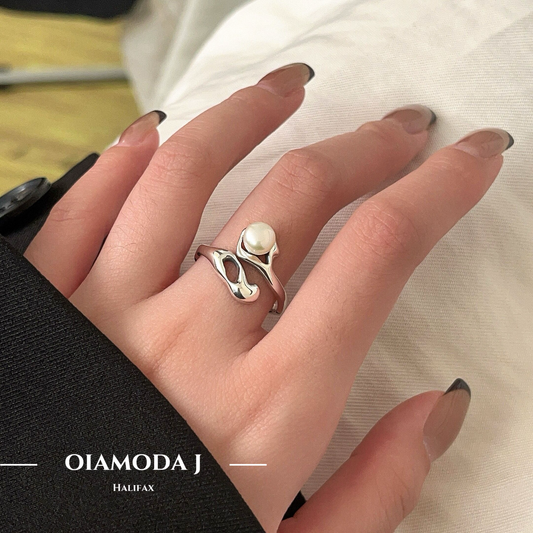 Modern Open Band Pearl Ring