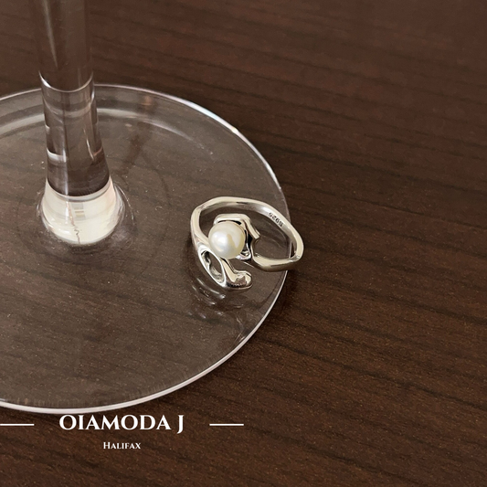 Modern Open Band Pearl Ring