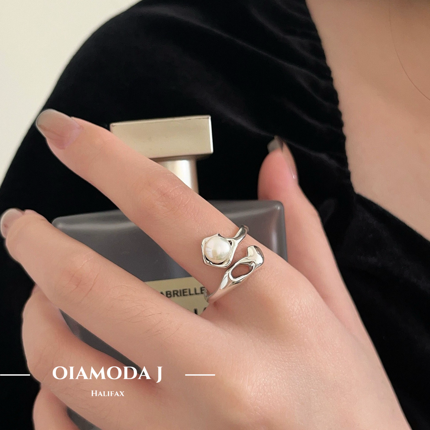 Modern Open Band Pearl Ring