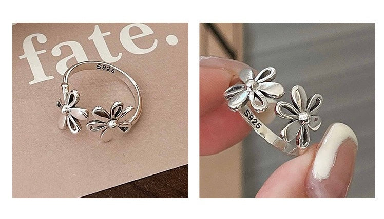 Floral Daisy Embrace Silver Ring