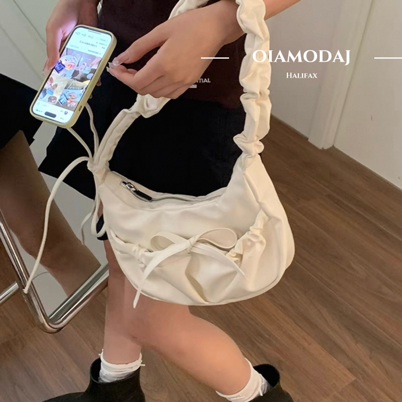 Bow-Detailed Scrunched Strap Bag （3 Colors）