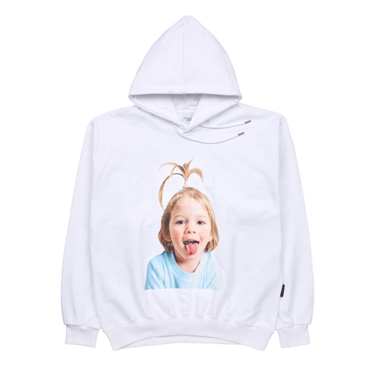 ADLV Baby Face Apple Hair Boy Hoodie White