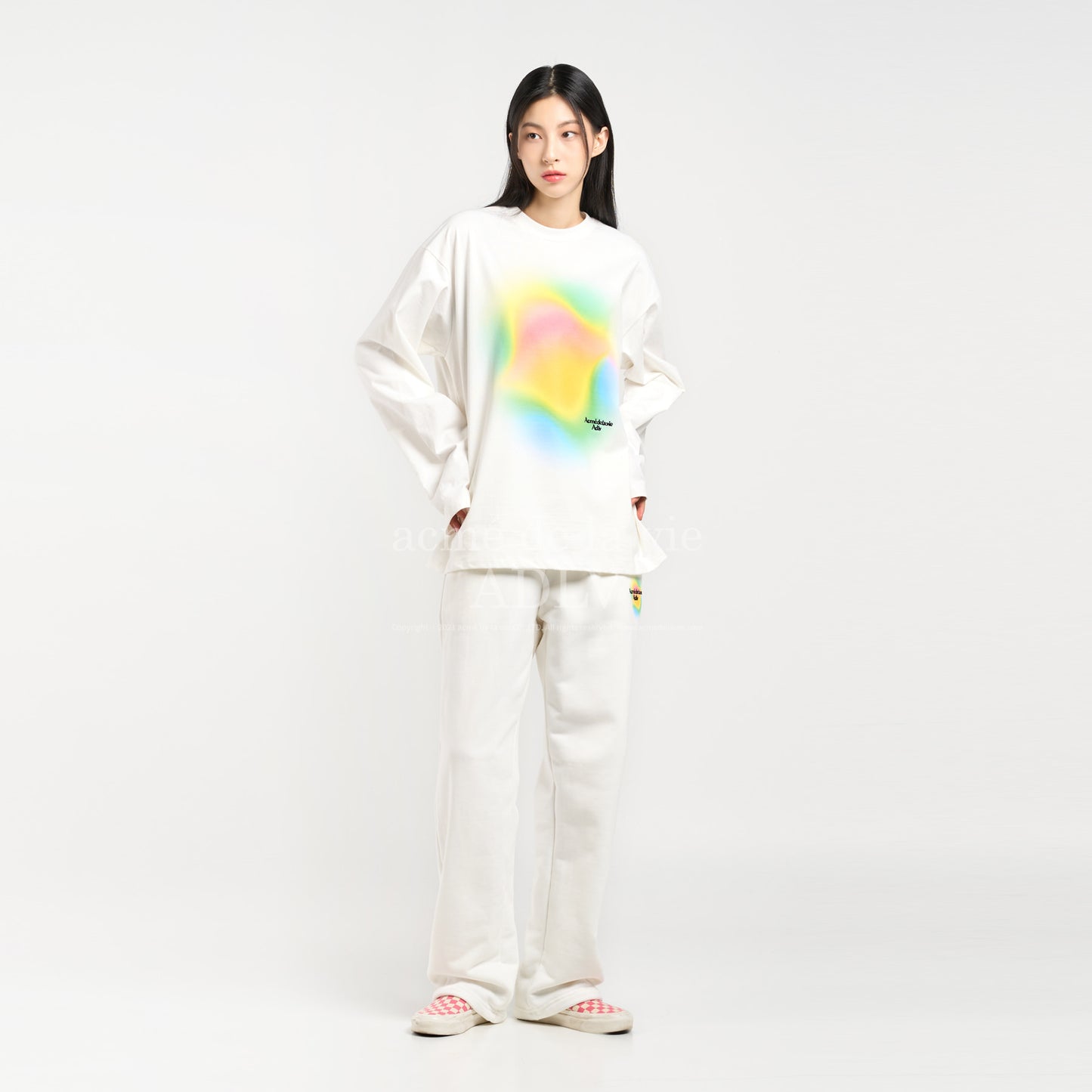 ADLV Larainbow Gradation Artwork Long Sleeve T-shirt Cream