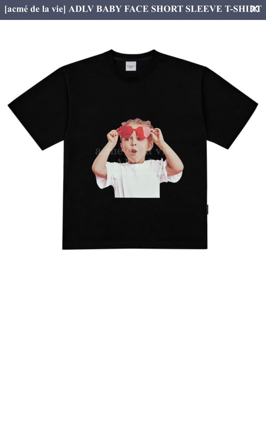 ADLV Baby Face Red Heart Glasses Short Tee